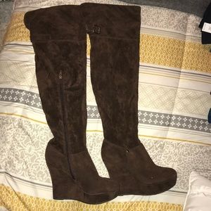 Over the knee suede wedge boots